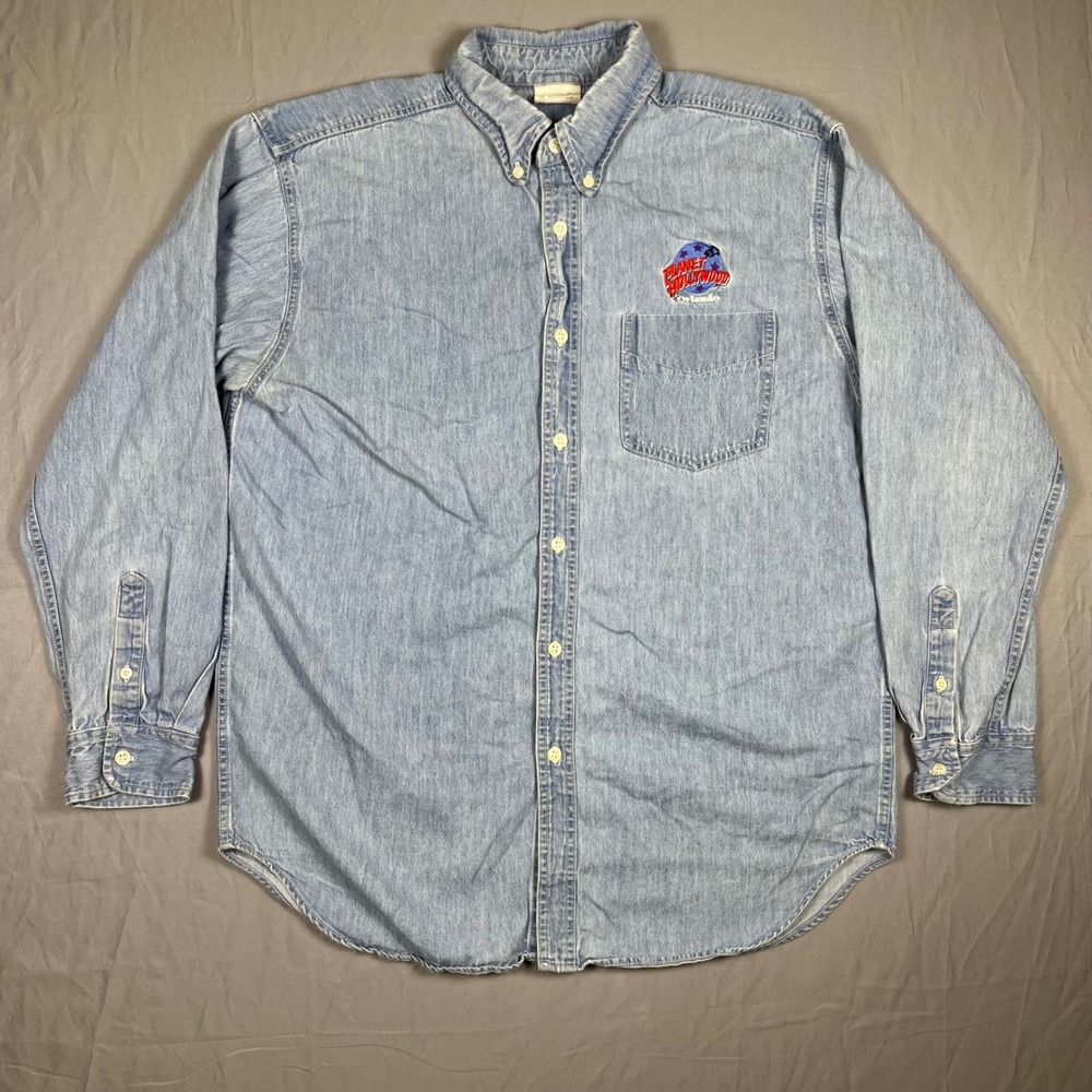 Planet Hollywood Denim Shirt Mens Large Light Blue‎ Vintage Orlando USA